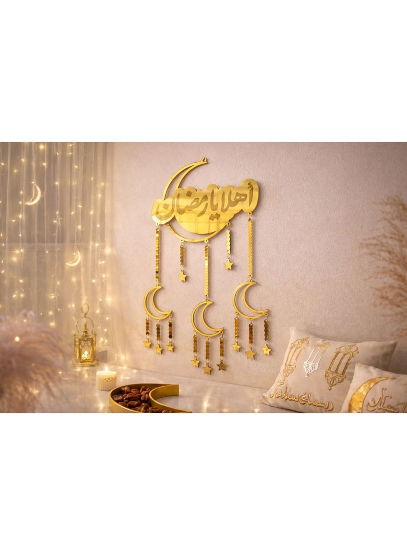 🌙 عروض تجهيزات رمضان تعليقات الخشب لرمضان الدقة في التصميم و التقطيع الليزر و الخشب التقيل المحمل و الحفر التعليق كلمة رمضان كريم  واشكال نازله بسلاسل المقاس : ٣٢ سم - Image 2